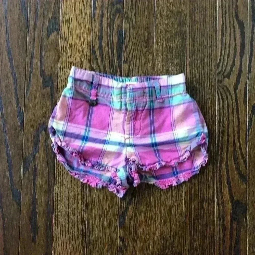 Ralph Lauren Girls 12M Pink/Blue Plaid Ruffled Hem Shorts - VGUC